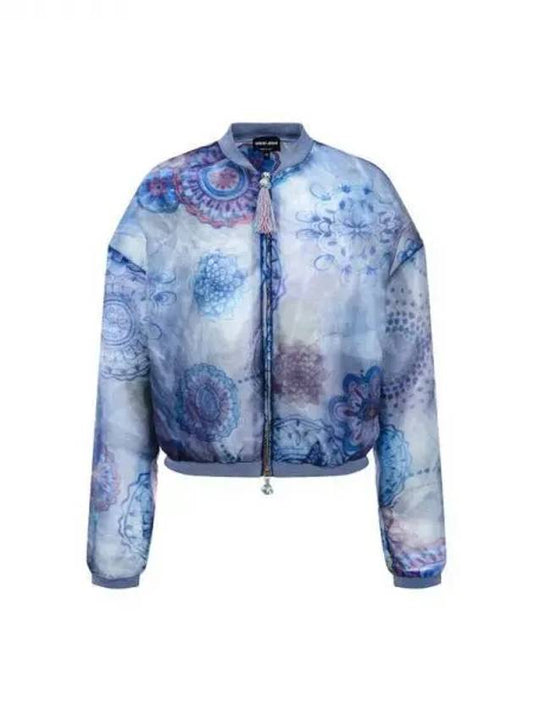 Women s Flower Print Mesh Zip up Jacket Blue 270623 - GIORGIO ARMANI - BALAAN 1