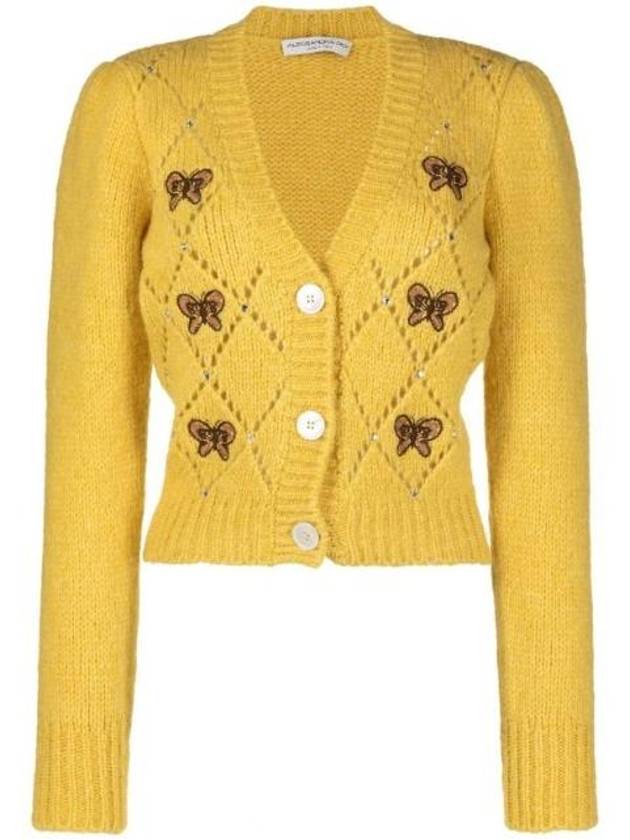 Embroidered Butterfly Pointel Alpaca Cardigan Yellow - ALESSANDRA RICH - BALAAN 1