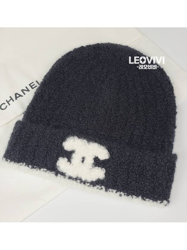 CC Logo Cashmere Silk Clochet Beanie Winter Hat Black AA9424 - CHANEL - BALAAN 3