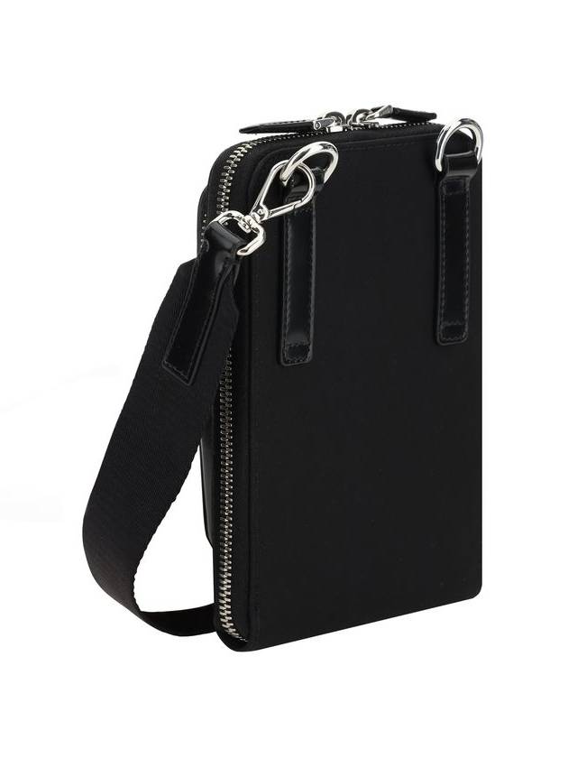 Triangle Logo Brushed Leather Phone Case Cross Bag Black - PRADA - BALAAN 4