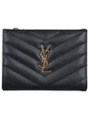 Grain Leather Quilted Stitch Card Wallet Black - SAINT LAURENT - BALAAN 2