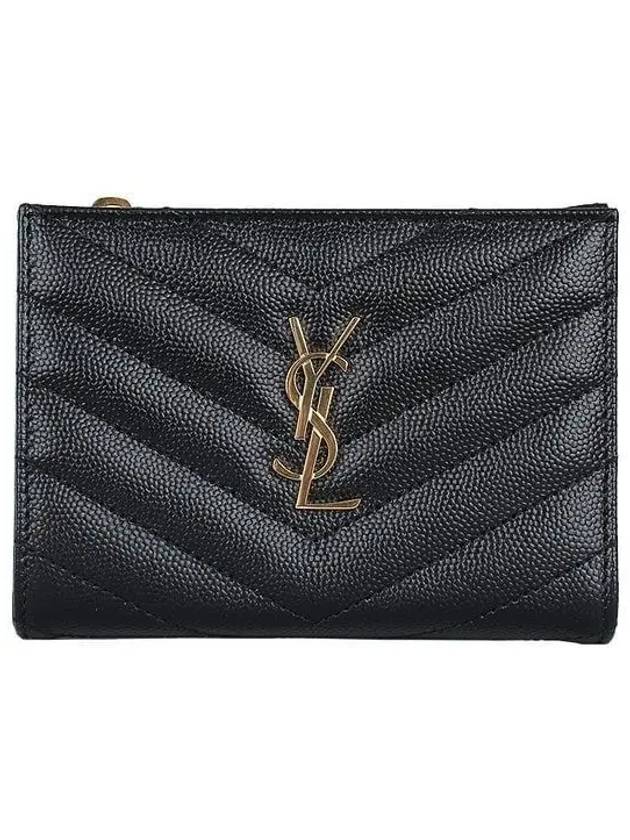 Grain Leather Quilted Stitch Card Wallet Black - SAINT LAURENT - BALAAN 2