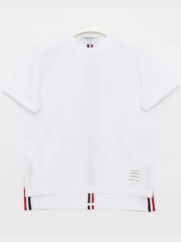 Center Back Stripe Classic Cotton Pique Relaxed Fit Short Sleeve T-Shirt White - THOM BROWNE - BALAAN 3