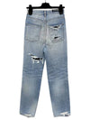 Women's Distressed Denim Straight Jeans Vintage Blue - BALENCIAGA - BALAAN 4