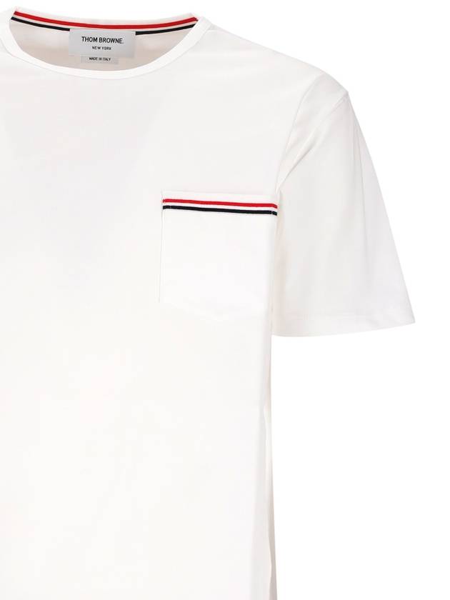 Men's Medium Weight Jersey Tipped Pocket Crewneck Short Sleeve T-Shirt White - THOM BROWNE - BALAAN 4