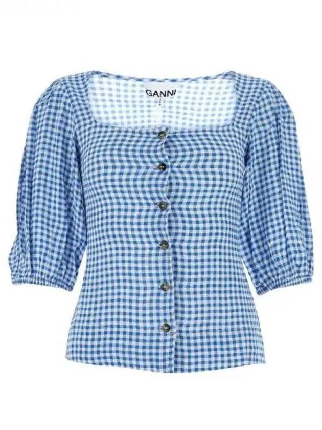 Gingham check square neck blouse - GANNI - BALAAN 1