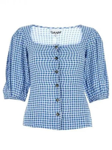 Gingham check square neck blouse 270908 - GANNI - BALAAN 1