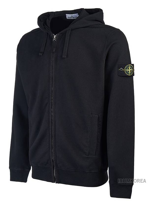 Logo Cotton Zip-Up Hoodie Black - STONE ISLAND - BALAAN 3