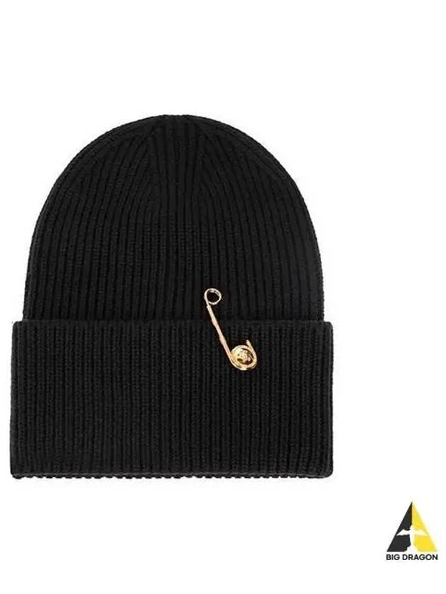 Women s Safety Pin Wool Beanie Black 1007514 1A06583 - VERSACE - BALAAN 1