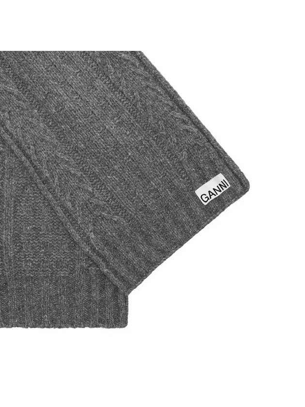 Logo Cable Knit Wool Muffler Grey - GANNI - BALAAN 4