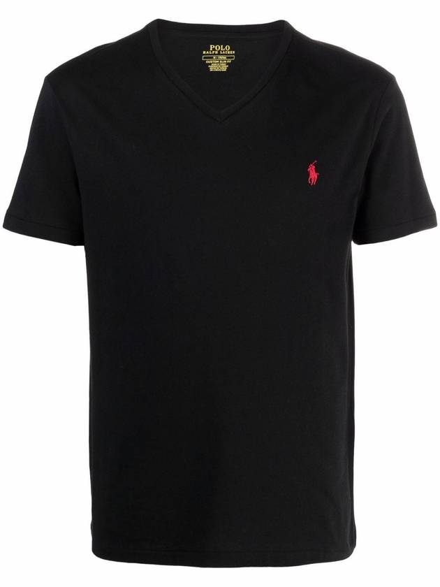 Men's Red Pony V-neck Short Sleeve T-Shirt Black - POLO RALPH LAUREN - BALAAN 1