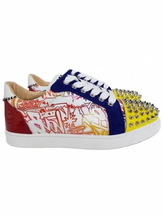 Graffiti Leather Suede Spike Low Top Sneakers - CHRISTIAN LOUBOUTIN - BALAAN 2