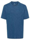 Mélange Effect Crewneck Short Sleeve T-Shirt Blue - BRUNELLO CUCINELLI - BALAAN 2