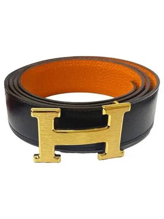 H Buckle Reversible 32mm Leather Belt Noir Orange - HERMES - BALAAN 2