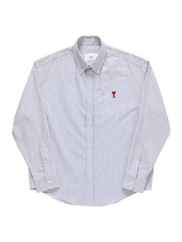 Small Heart Logo Oxford Button Down Long Sleeve Shirt Natural White - AMI - BALAAN 1