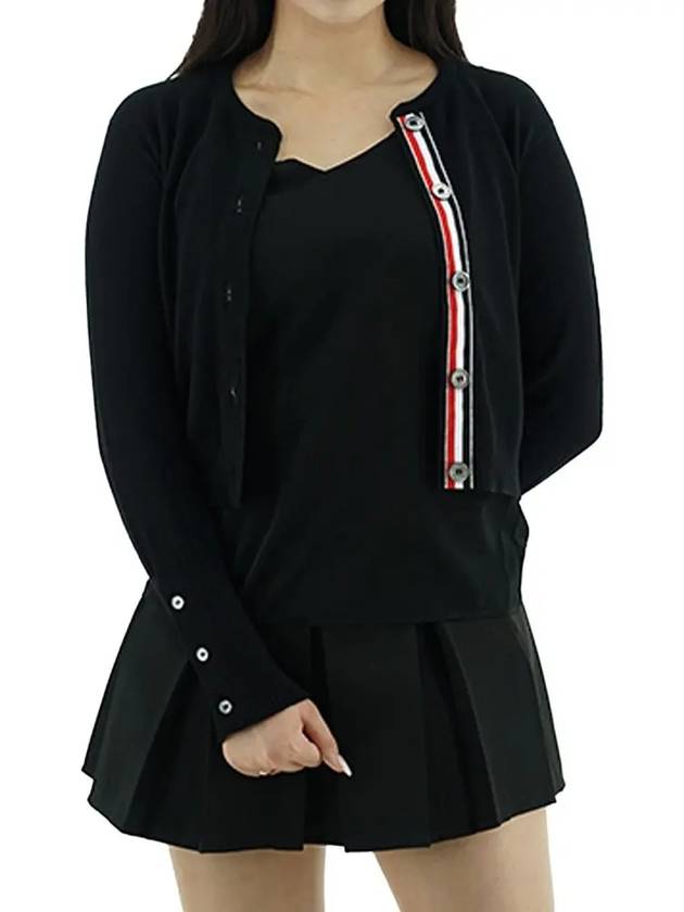 Crew Neck Cashmere Crop Cardigan Black - THOM BROWNE - BALAAN 3