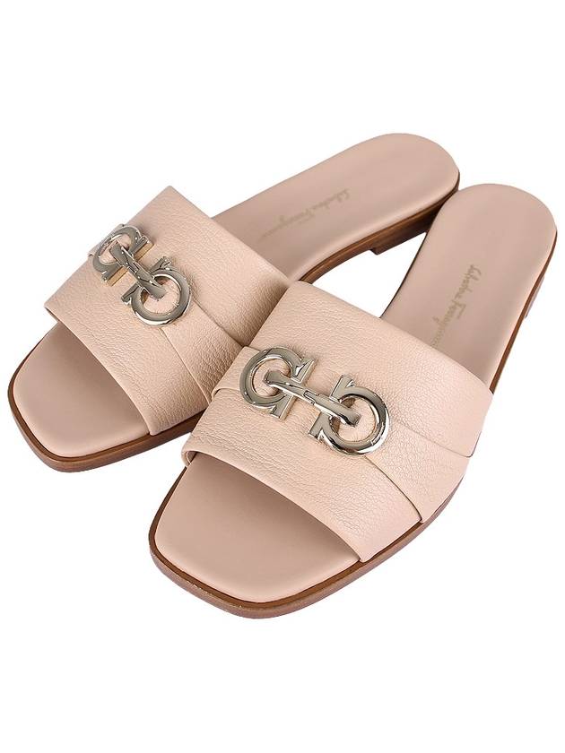 Gancini Leather Slippers Beige - SALVATORE FERRAGAMO - BALAAN 3