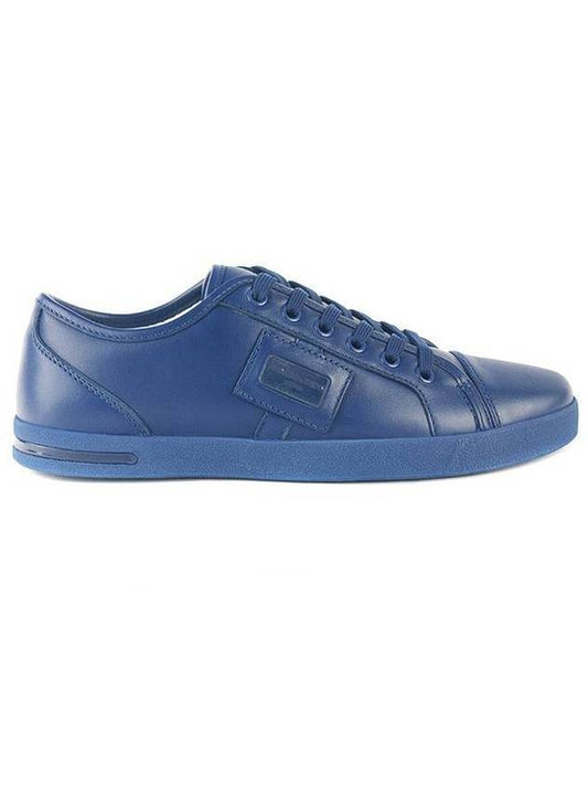 Logo Patch Leather Low Top Sneakers Blue - DOLCE&GABBANA - BALAAN 1