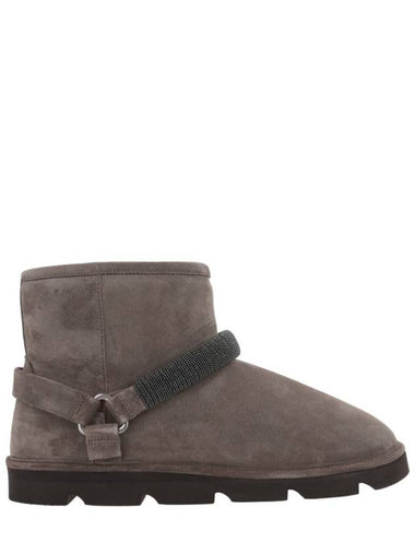 Brunello Cucinelli Suede Ankle Boot With Shiny Strap - BRUNELLO CUCINELLI - BALAAN 1