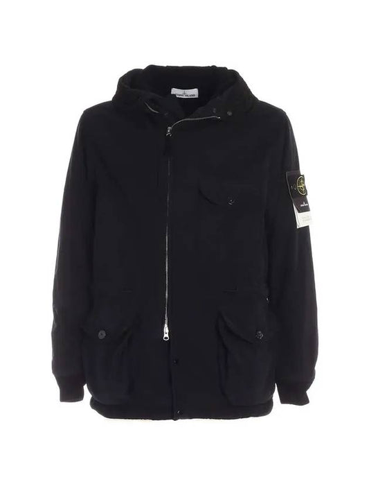 David Waffen Patch Zip-up Hooded Jacket Black - STONE ISLAND - BALAAN.