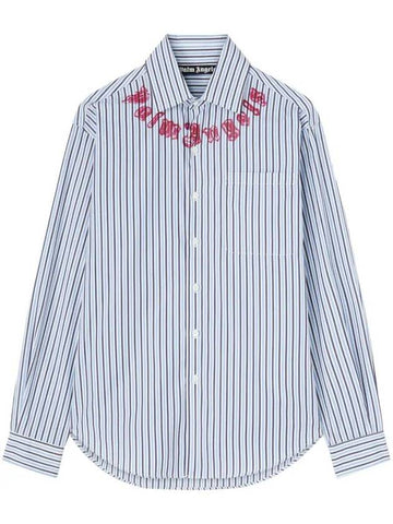 Palm Angels Striped Shirt With Print - PALM ANGELS - BALAAN 1