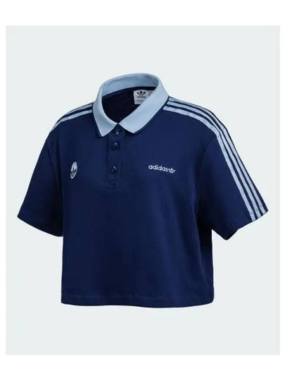 Logo Crop Short Sleeve Polo Shirt Dark Blue - ADIDAS - BALAAN 2