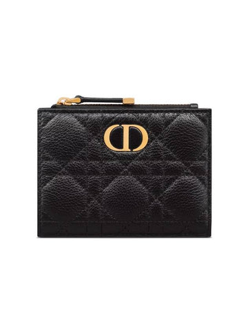 Caro Dahlia Supple Cannage Calfskin Half Wallet Black - DIOR - BALAAN 1