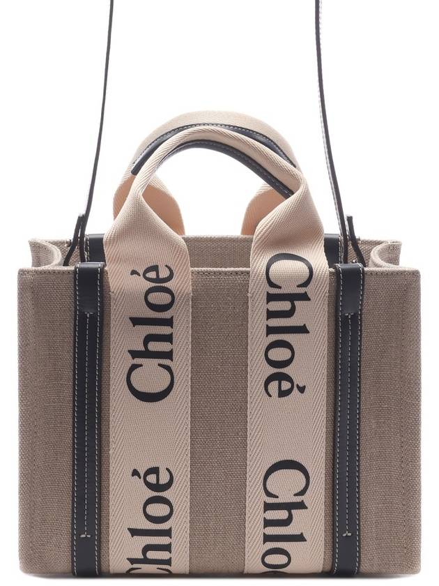 Woody Small Canvas Tote Bag Navy Beige - CHLOE - BALAAN 5