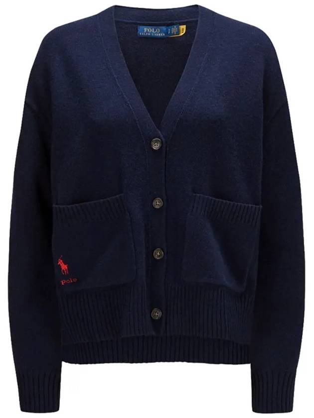 Embroidery Logo Wool Cardigan Navy - POLO RALPH LAUREN - BALAAN 2