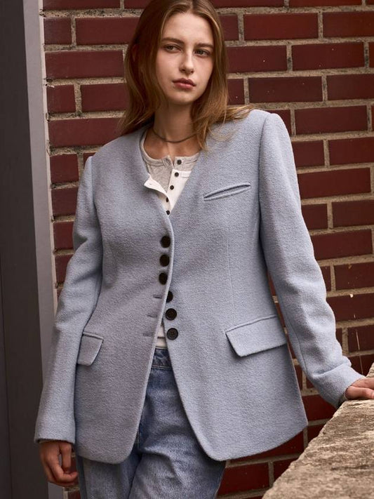 Women s Jacket BUTTON WOOL SKY BLUE - SIGREAT - BALAAN 1