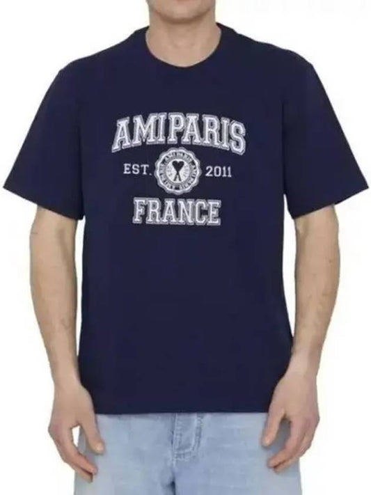 Varsity Logo Short Sleeve T-Shirt Navy - AMI - BALAAN 2