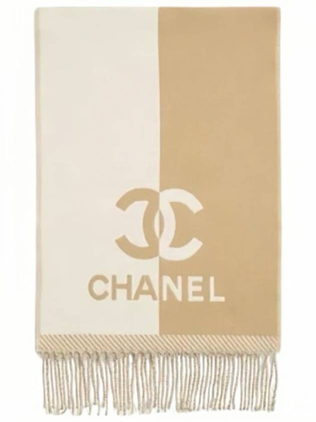 CC Logo Two Tone Double Sided Muffler Reversible Scarf Women Men Unisex Beige Ivory - CHANEL - BALAAN 8