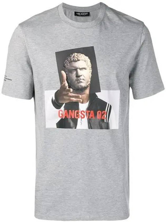 Gangster Printing Gray Short Sleeve T-Shirt PBJT489A - NEIL BARRETT - BALAAN 1