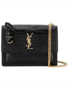 Gold Hardware Sunset Crocodile Embossed Leather Shoulder Bag Black - SAINT LAURENT - BALAAN 2