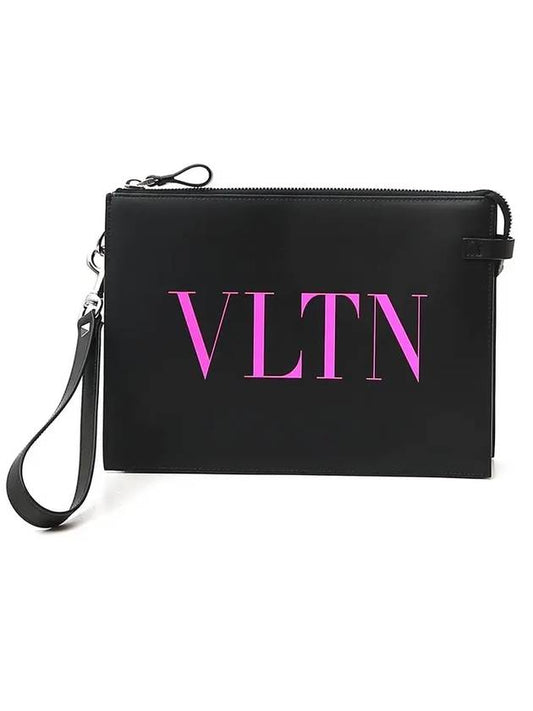 VLTN Logo Clutch Bag Black Neon Pink - VALENTINO - BALAAN.