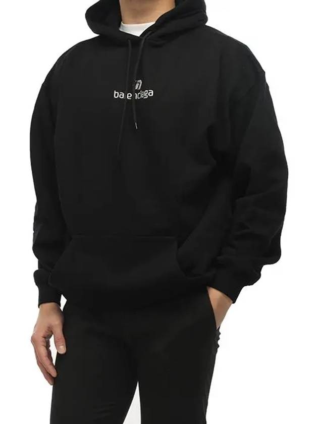 Women's Sponsor Logo Embroidered Hoodie Black - BALENCIAGA - BALAAN.