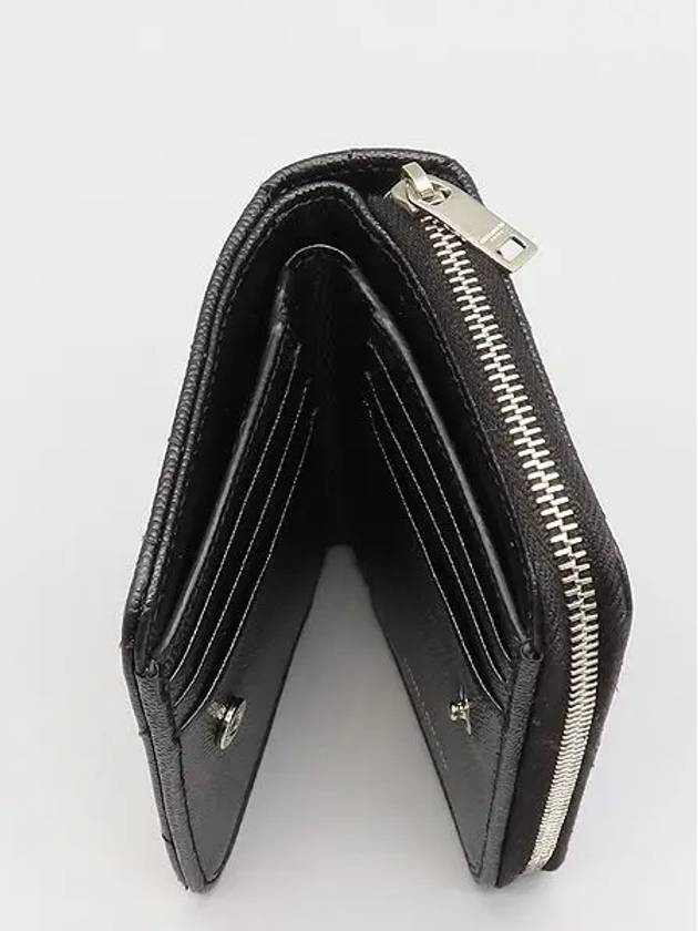 403723 Black leather matelass silver monogram logo decoration compact zip up around half wallet - SAINT LAURENT - BALAAN 4