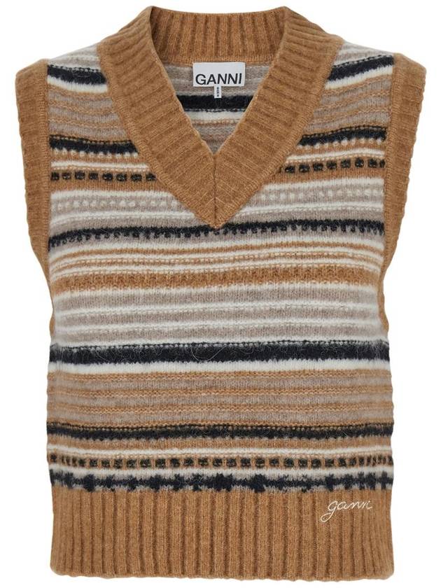 Striped Soft Wool Knit Vest Brown - GANNI - BALAAN 2