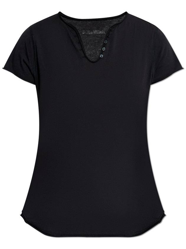 Zadig & Voltaire T-shirt Henley, Women's, Black - ZADIG & VOLTAIRE - BALAAN 1