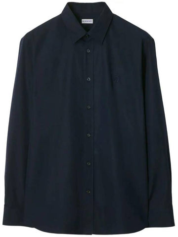 Regular Fit Cotton Long Sleeve Shirt Navy - BURBERRY - BALAAN 1