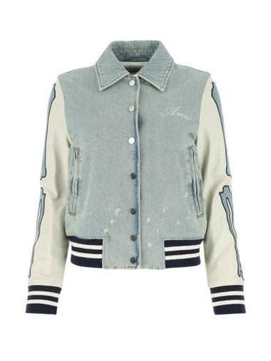 Skelton Patch Denim Bomber Jacket Sky Blue - AMIRI - BALAAN 1