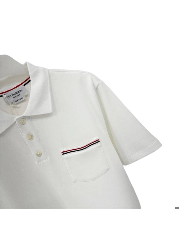 RWB Pocket Interlock Cotton Short Sleeve Polo Shirt White - THOM BROWNE - BALAAN 4