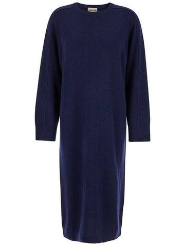 Blue Crewneck Midi Dress In Wool And Cashmere Blend Woman - SEMI COUTURE - BALAAN 1