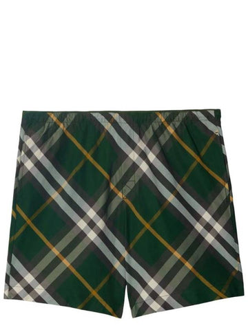 Check Twill Swim Shorts Green - BURBERRY - BALAAN 1