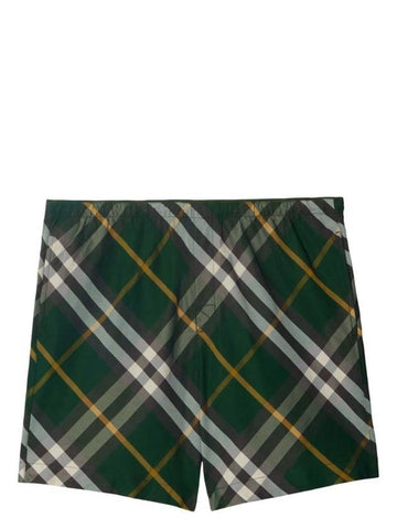 Check Twill Swim Shorts Green - BURBERRY - BALAAN 1