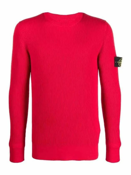 Wappen Patch Crew Neck Ribbed Wool Knit Top Red - STONE ISLAND - BALAAN 2