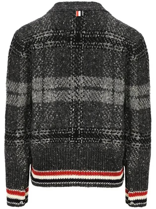 Donegal Tartan Stripe V-Neck Cardigan Grey - THOM BROWNE - BALAAN 3