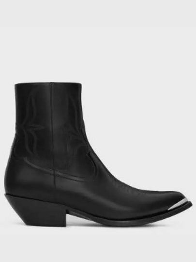 Leon Metal Toe Shiny Calfskin Zipped Ankle Boot Black - CELINE - BALAAN 2