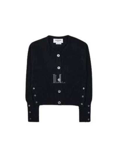 Crew Neck Cashmere Crop Cardigan Black - THOM BROWNE - BALAAN 2