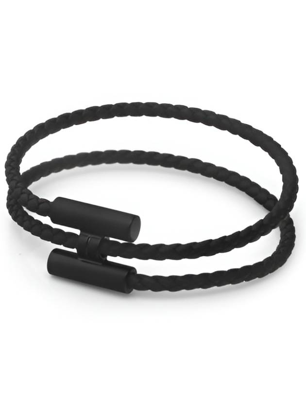 Tournis Tresse Leather Bracelet Noir - HERMES - BALAAN 3